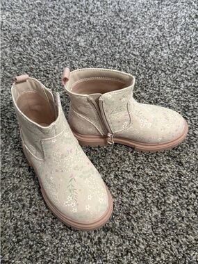 Girls' Floral Pink Ankle Boots - Soft Pink Girls Shoes Size 10
